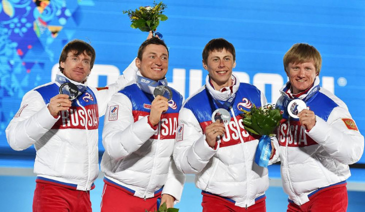 Российские лыжники с медалями ОИ-2014