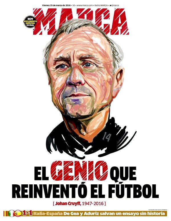Портрет Йохана Кройфа на обложке испанского издания Marca