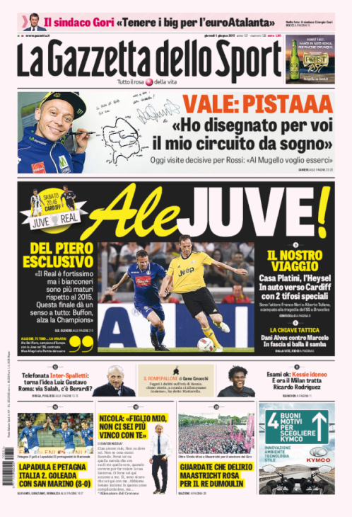Первая полоса La Gazzetta dello Sport