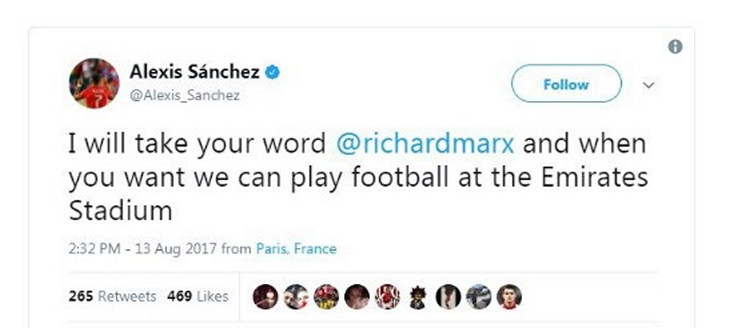 Тот самый твит Алексиса Санчеса