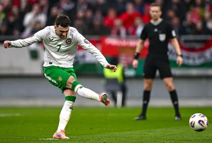 Трой Пэрротт наносит удар в сторону ворот сборной Венгрии