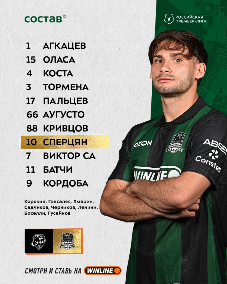 Стартовый состав «Крснодара»