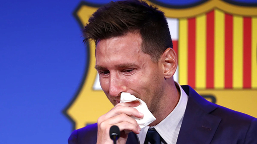 Лионель Месси на прощальной пресс-конференции в «Барселоне». 8 августа 2021 года 
