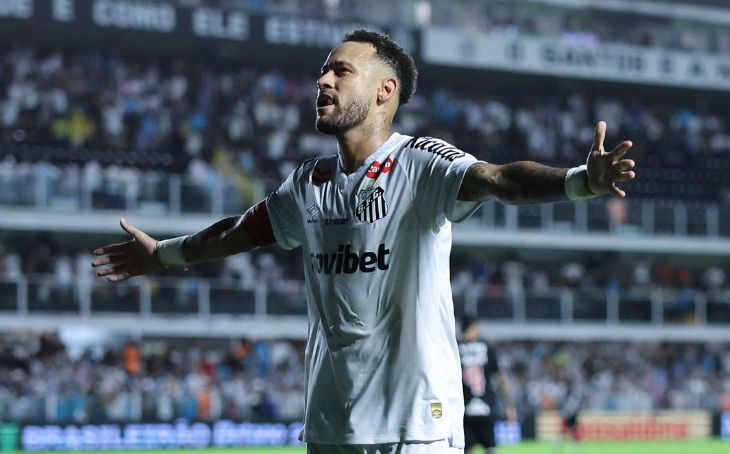 Неймар празднует гол в матче против «Васко да Гама»