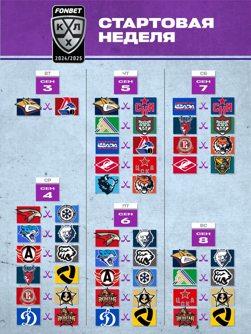Календарь первой недели КХЛ